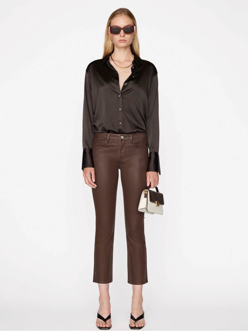 Frame Le Crop Mini Boot Coated in Dark Chocolate - Size 25